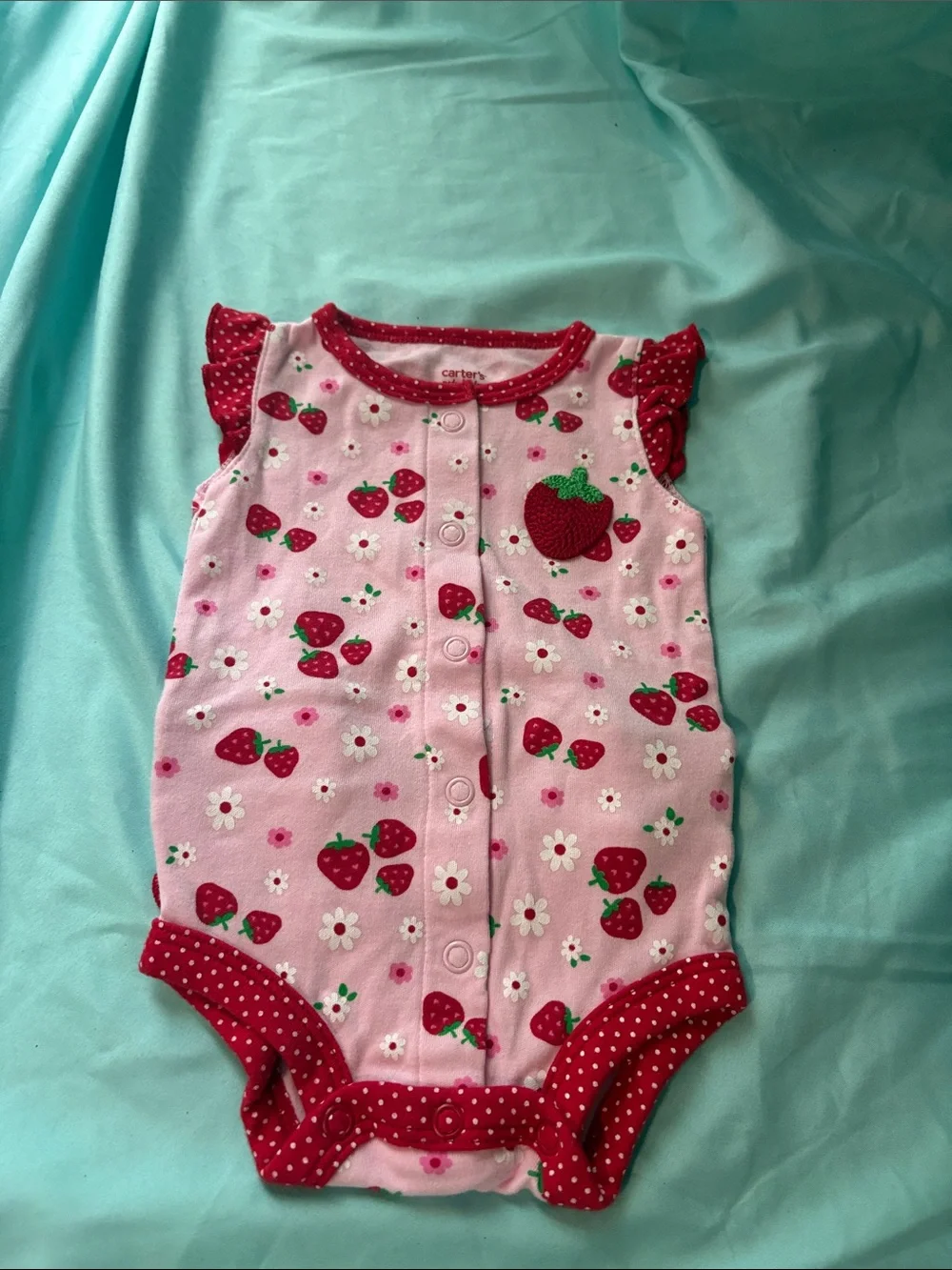 Carter's Pink Strawberry & Daisy Print One-Piece with Red Accents